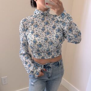 Floral Blue Open Back Top